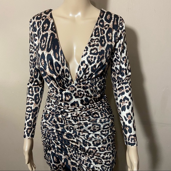 Cheetah Print Maxi Dress with Ruched Side - Picture 4 of 14